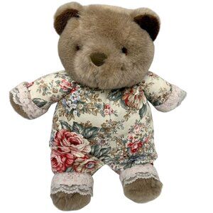 Vintage Milaca Mills Bear Victorian Floral Plush Teddy 1980s